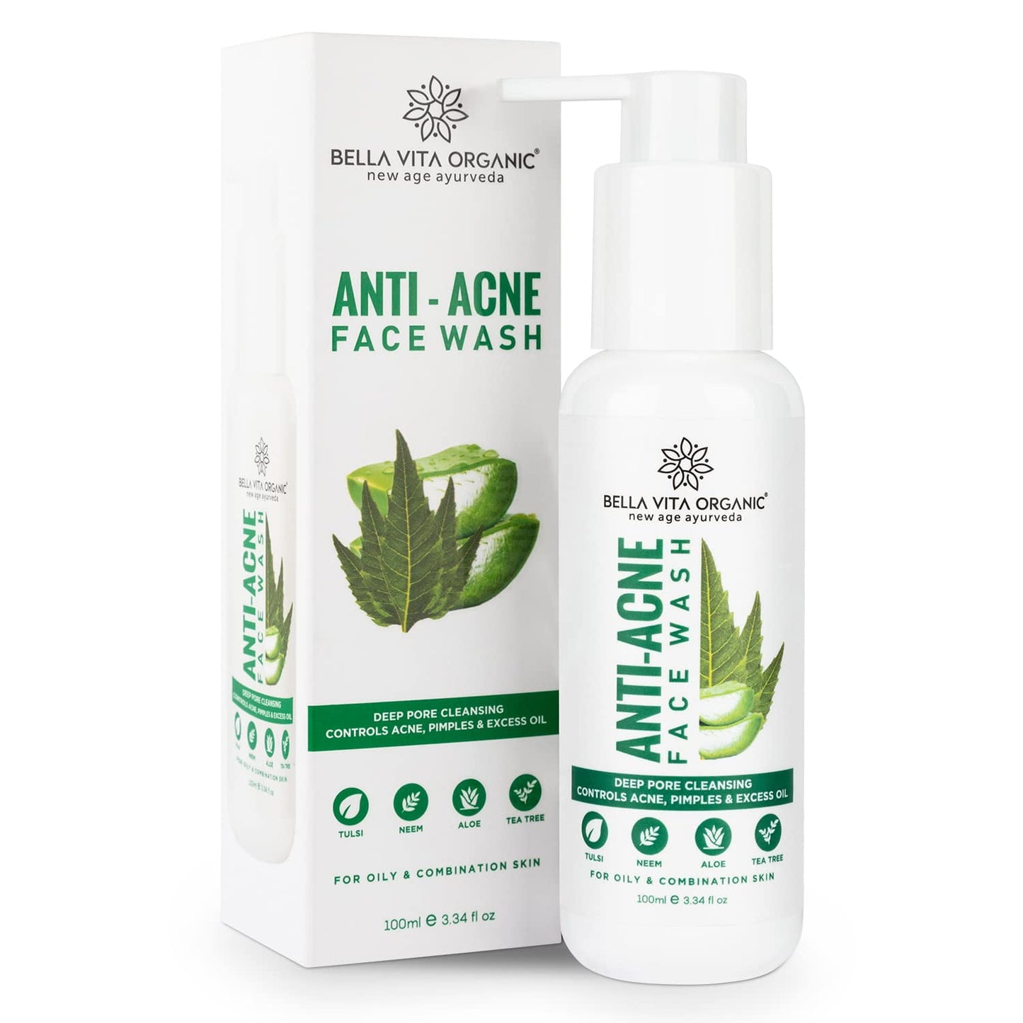 Bella Vita Organic Anti Acne FaceWash for Oil Control, Pimples Marks Removal and Glowing S