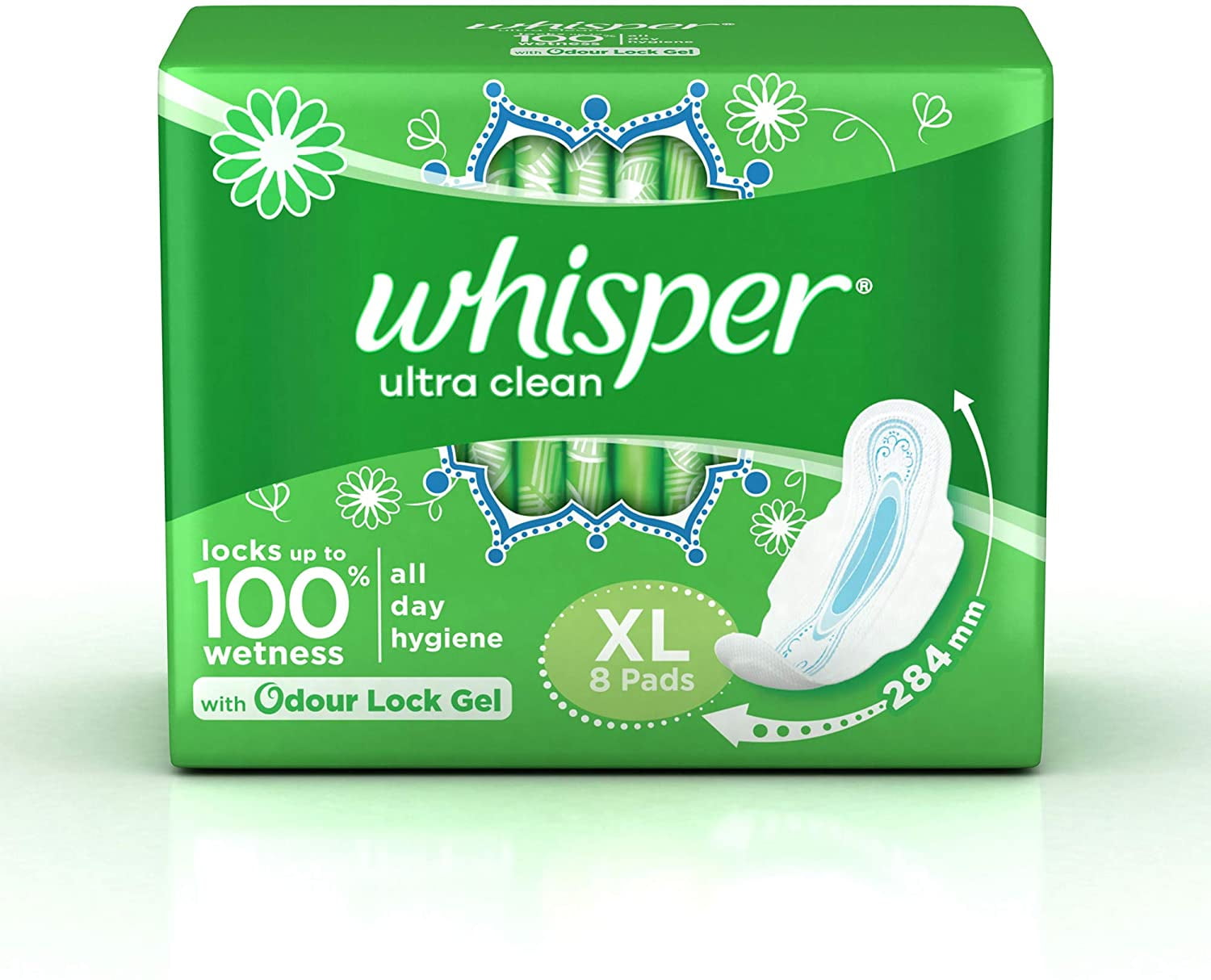 Whisper Ultra Clean Sanitary Pads for Women, XL 8 Napkins