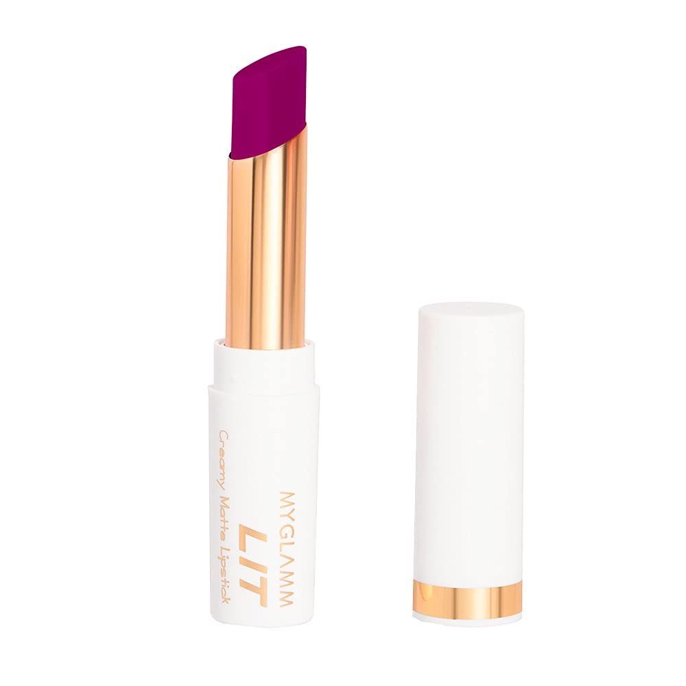 MyGlamm LIT Creamy Matte Lipstick-French 75 (Purple)- 3.7gm |Creamy Matte Lipstick | Long-