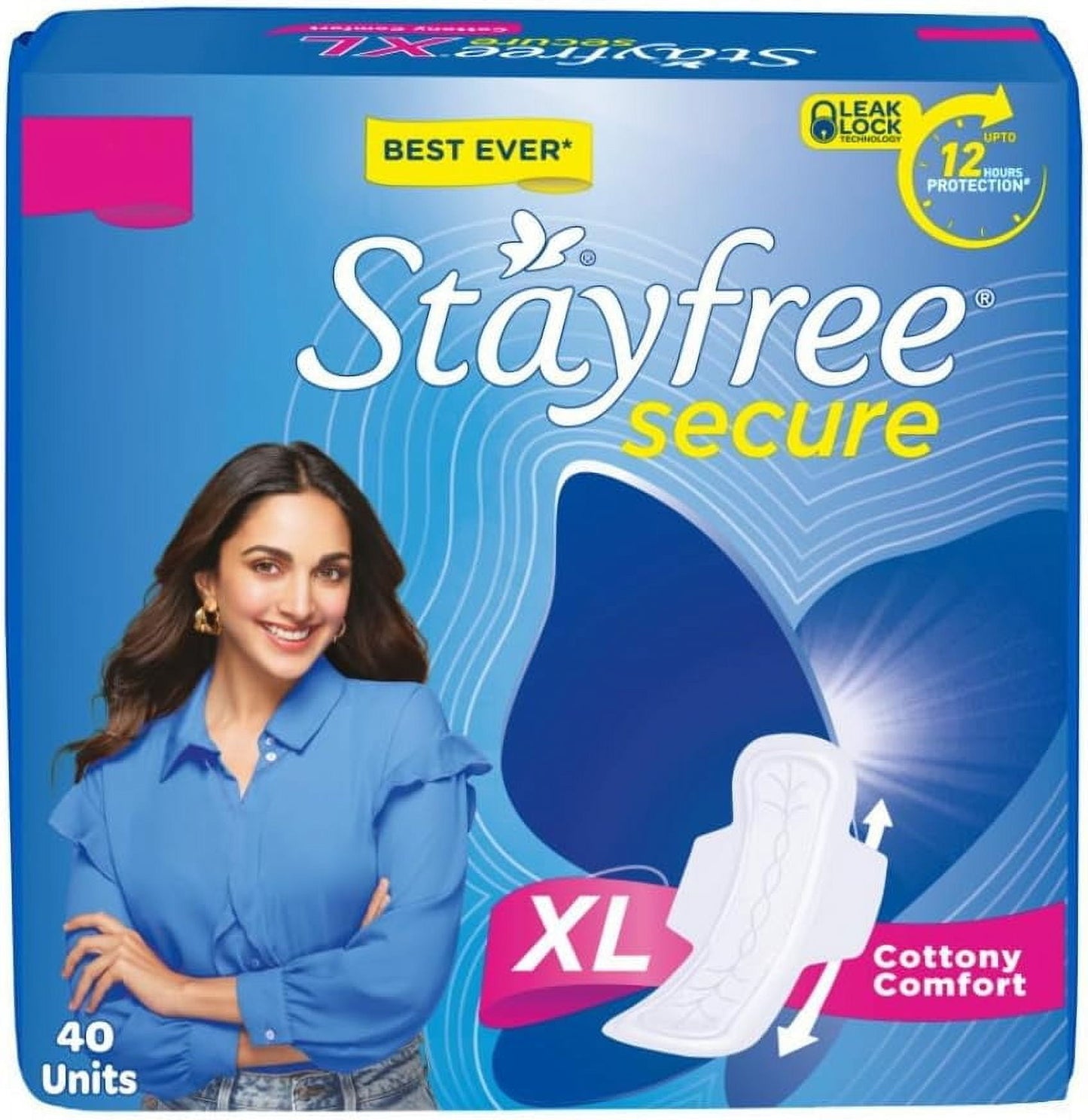 Stayfree Secure Extra Large Cottony Soft Cover Sanitary Pads for Women with Wings, 40 Pads