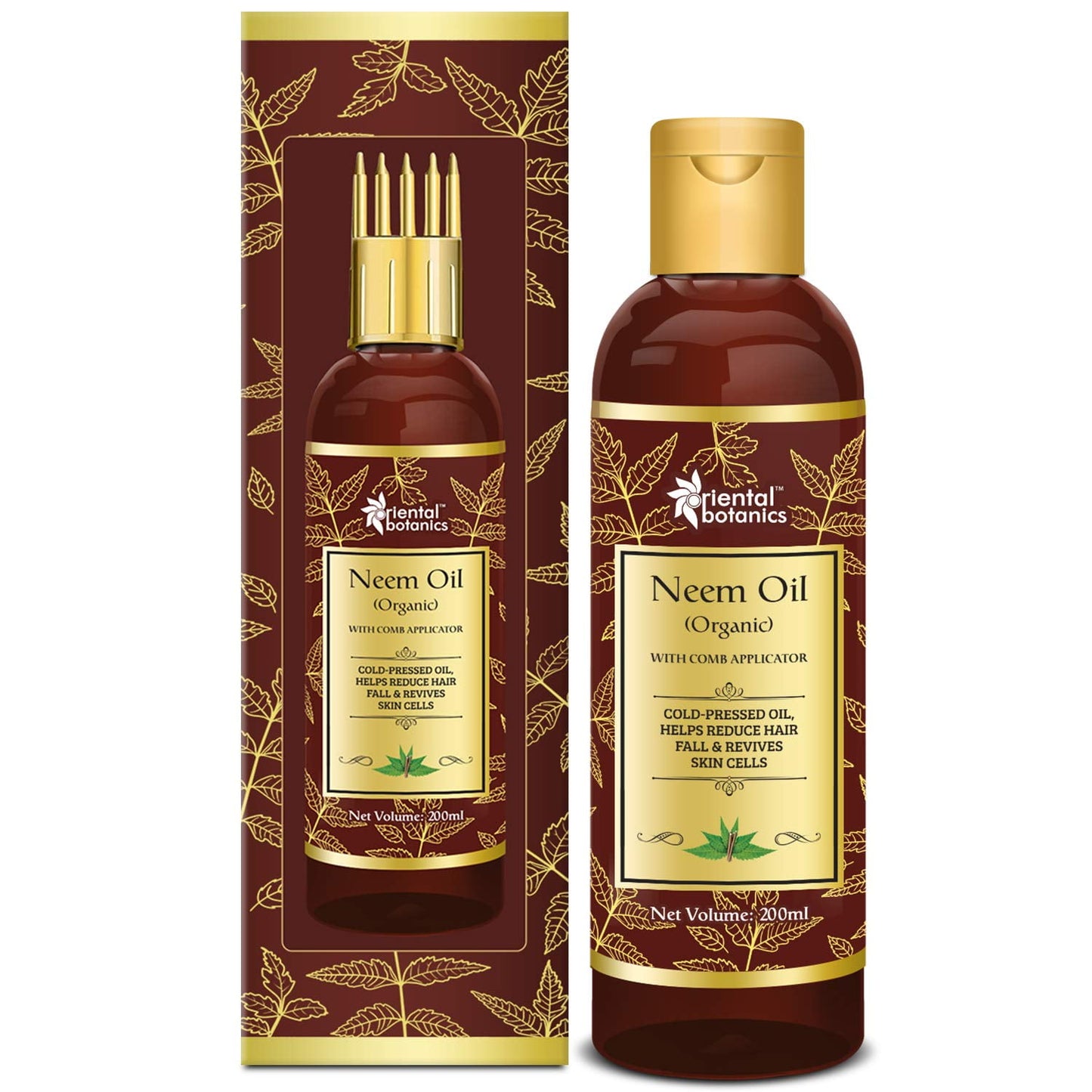 Oriental Botanics Organic Neem Oil 200ml for Hair and SkinCare - With Comb Applicator - Pu