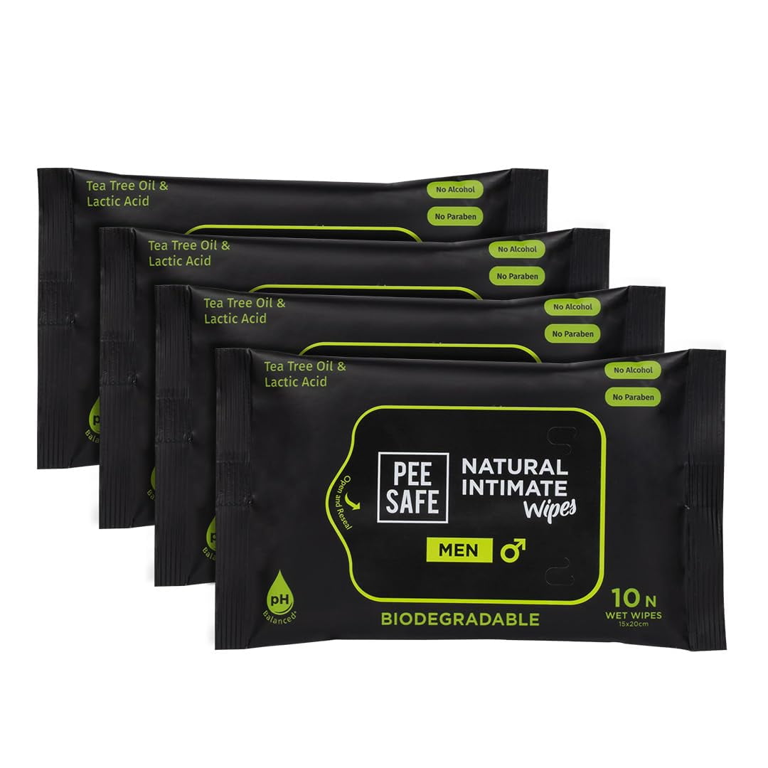 Pee Safe Intimate Wipes For Men, Biodegradable, Ph Balanced - 40 Wipes (Pack Of 4) | 100%