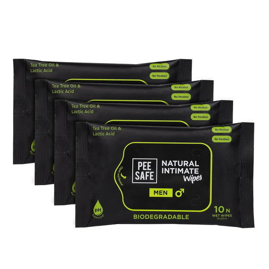 Pee Safe Intimate Wipes For Men, Biodegradable, Ph Balanced - 40 Wipes (Pack Of 4) | 100%