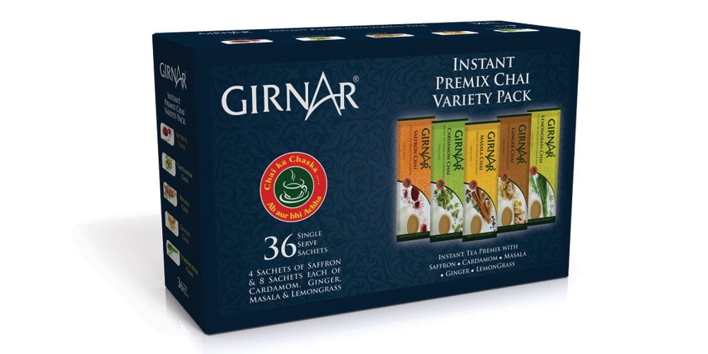 Girnar Instant Tea Premix Variety Cardamom Masala Ginger Lemon Pack 36 Sach - Girnar Tea