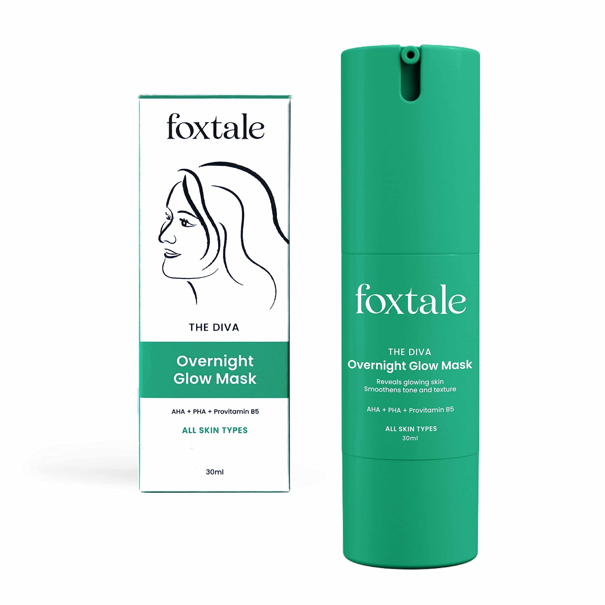 Foxtale The Diva Over Night Glow Mask | 8% AHA, 3% PHA & Provitamin B5 | 30 Second Facial