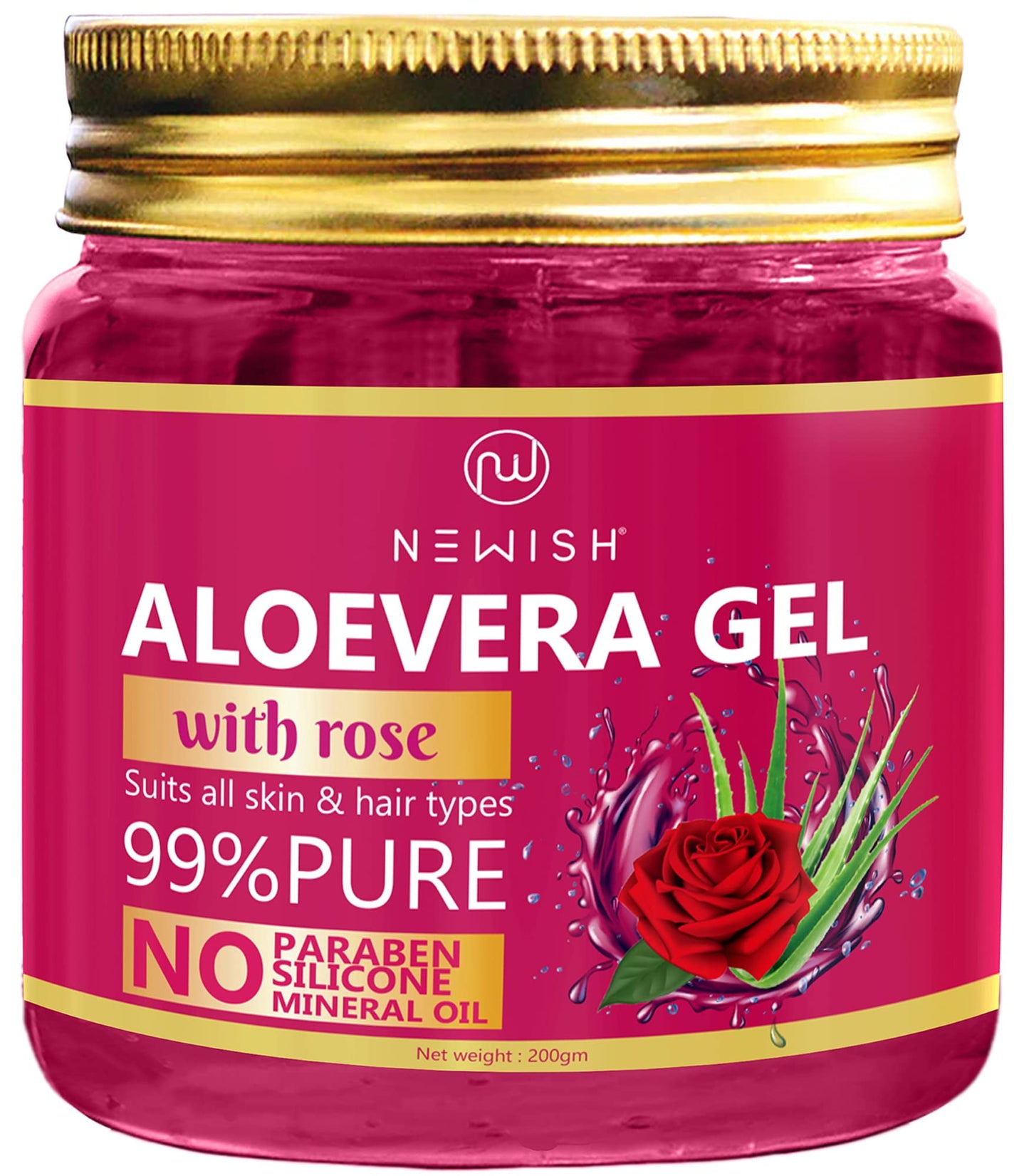 Newish 99% Pure Aloe Vera Gel With Rose For Face & SkinCare - 200 Gm