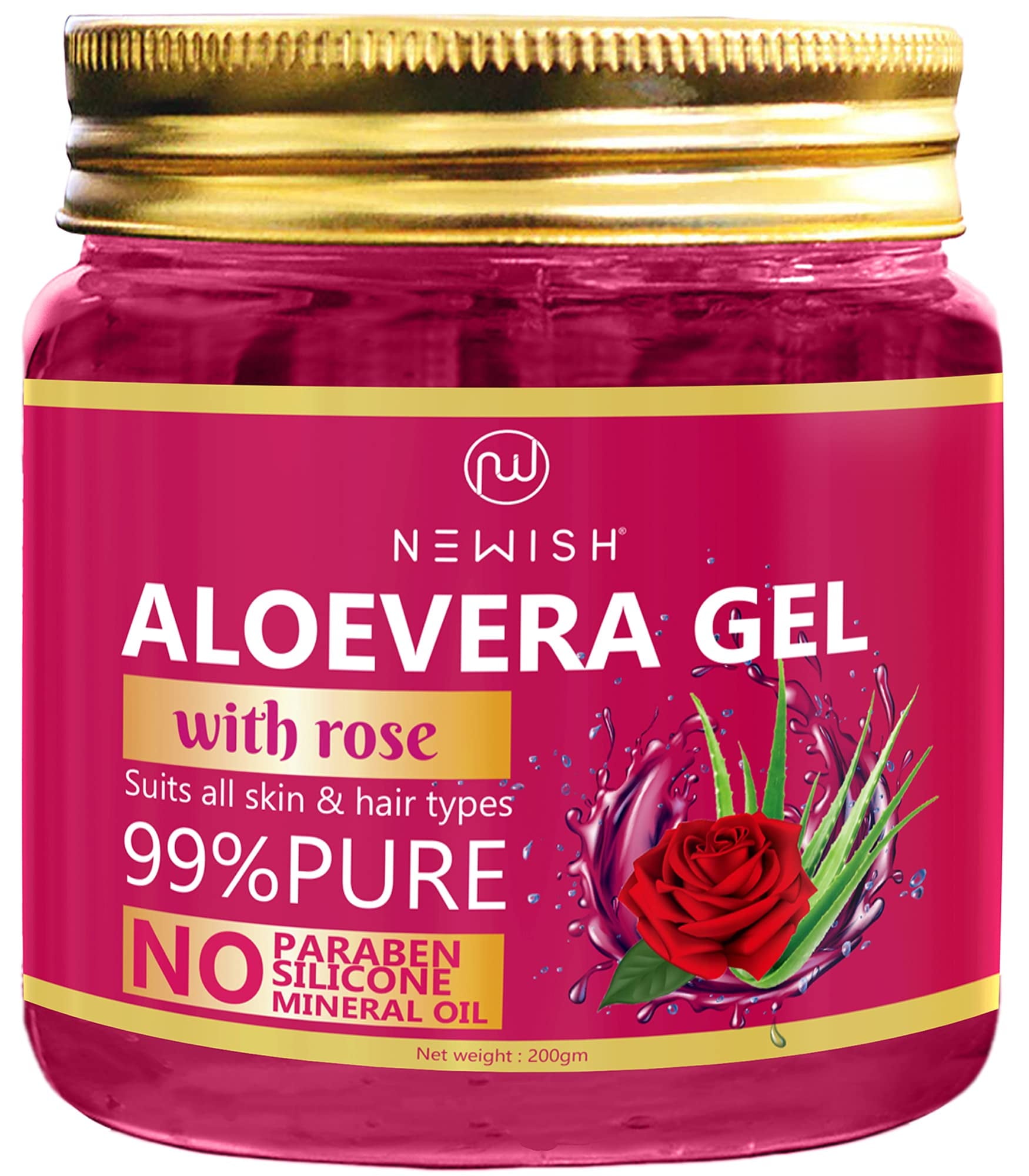 Newish 99% Pure Aloe Vera Gel With Rose For Face & SkinCare - 200 Gm