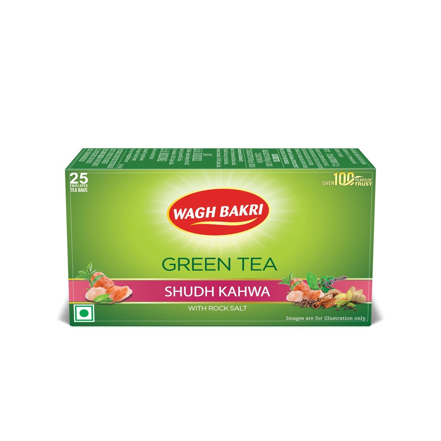Wagh Bakri Green Tea Shudh Kahwa Tea Bag, 25 Tea Bag*2.5G, 62.5 Grams