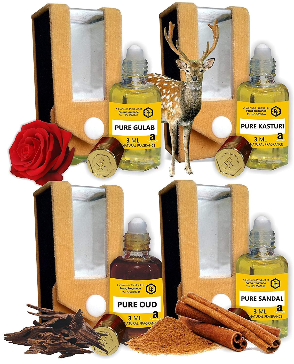 Parag Fragrances Gulab Attar, Kasturi Attar, Oud Attar and Chandan/Sandal Attar - 3 Ml- 4