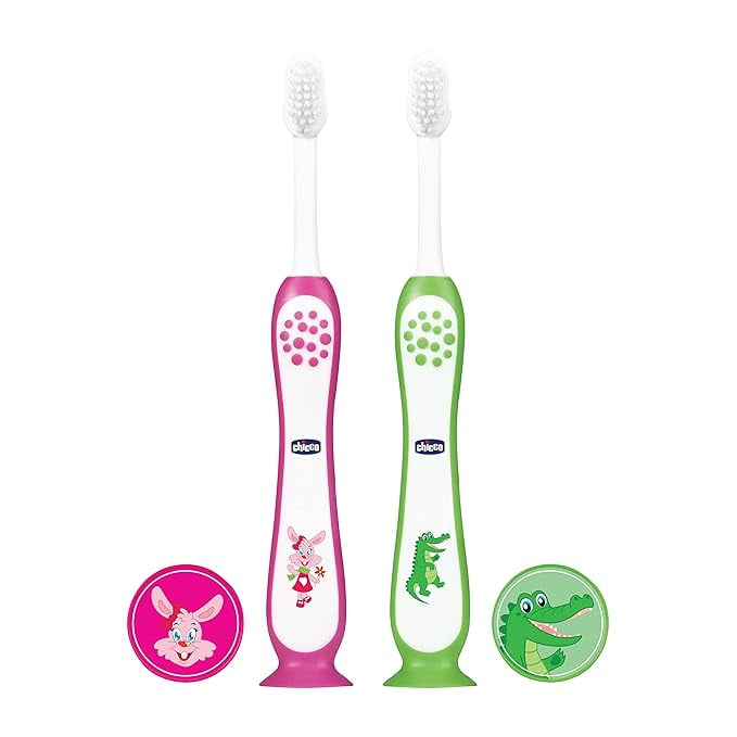 Chicco manual Toothbrush Set for kids Pink + Green 3Y-8Y