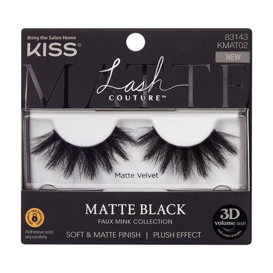 Kiss Lash Couture Matte Black Faux Mink False Eyelashes, Strip Lashes, Matte Velvet, Black