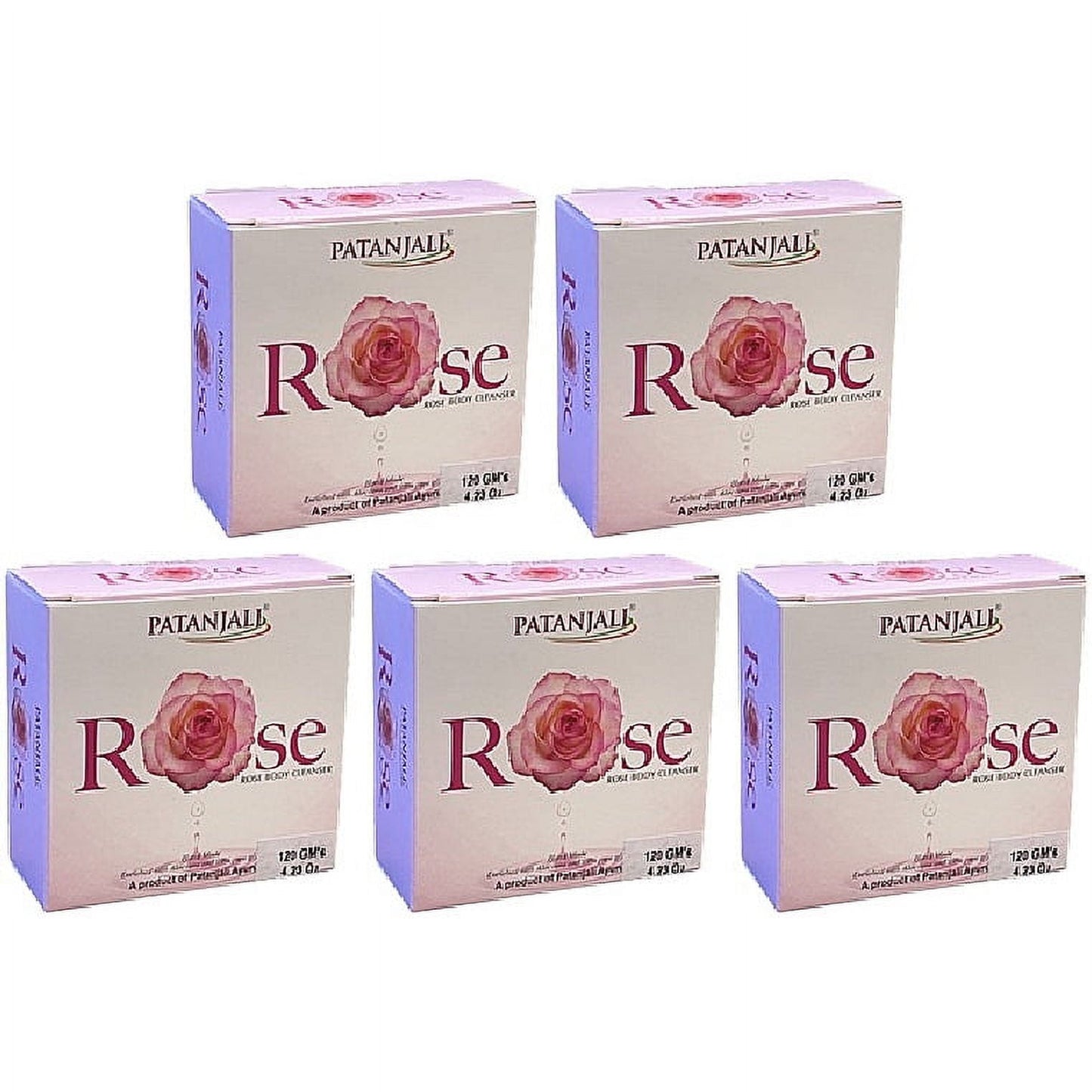 Pack Of 5 - Patanjali Rose Body Cleanser Soap Bar - 120 Gm (4.23 Oz)