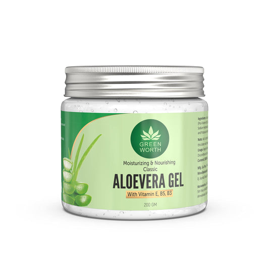 GREEN WORTH Pure Aloe Vera Gel With Vit B3, E And Pro-Vit B5 | 200 Gms