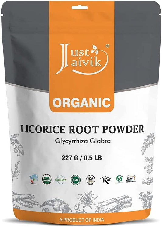 Just Jaivik 100% Organic Licorice Root Powder - Mulethi Powder 227 g / 0.5 LB Pack (Glycyr