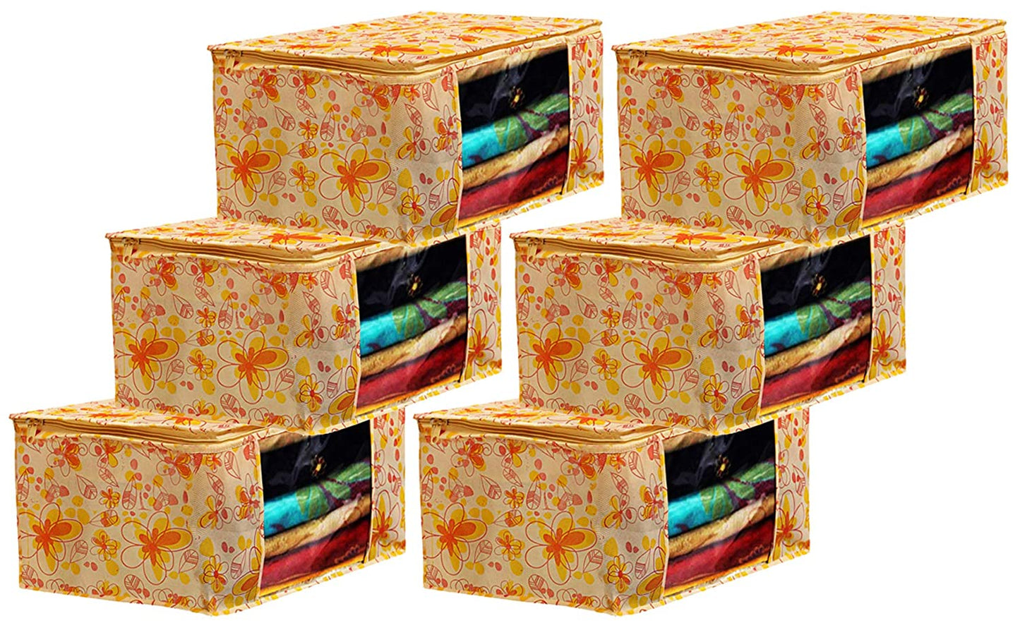 Kuber Industries Flower Design 6 Piece Non Woven Fabric Saree Cover