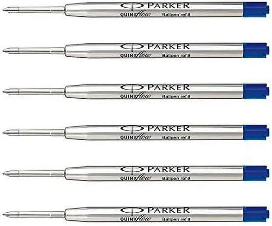 Parker Quink Flow Ball Pen Medium Point Blue Ink Refill (Pack of 6)