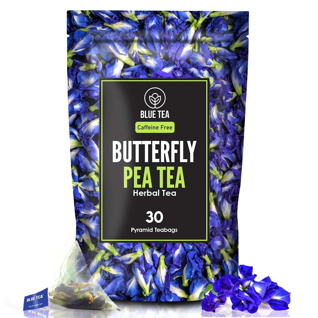 BLUE TEA - Butterfly Pea Flower Tea - 30 Pyramid TB | Caffeine-Free | Makes Blue Mocktails