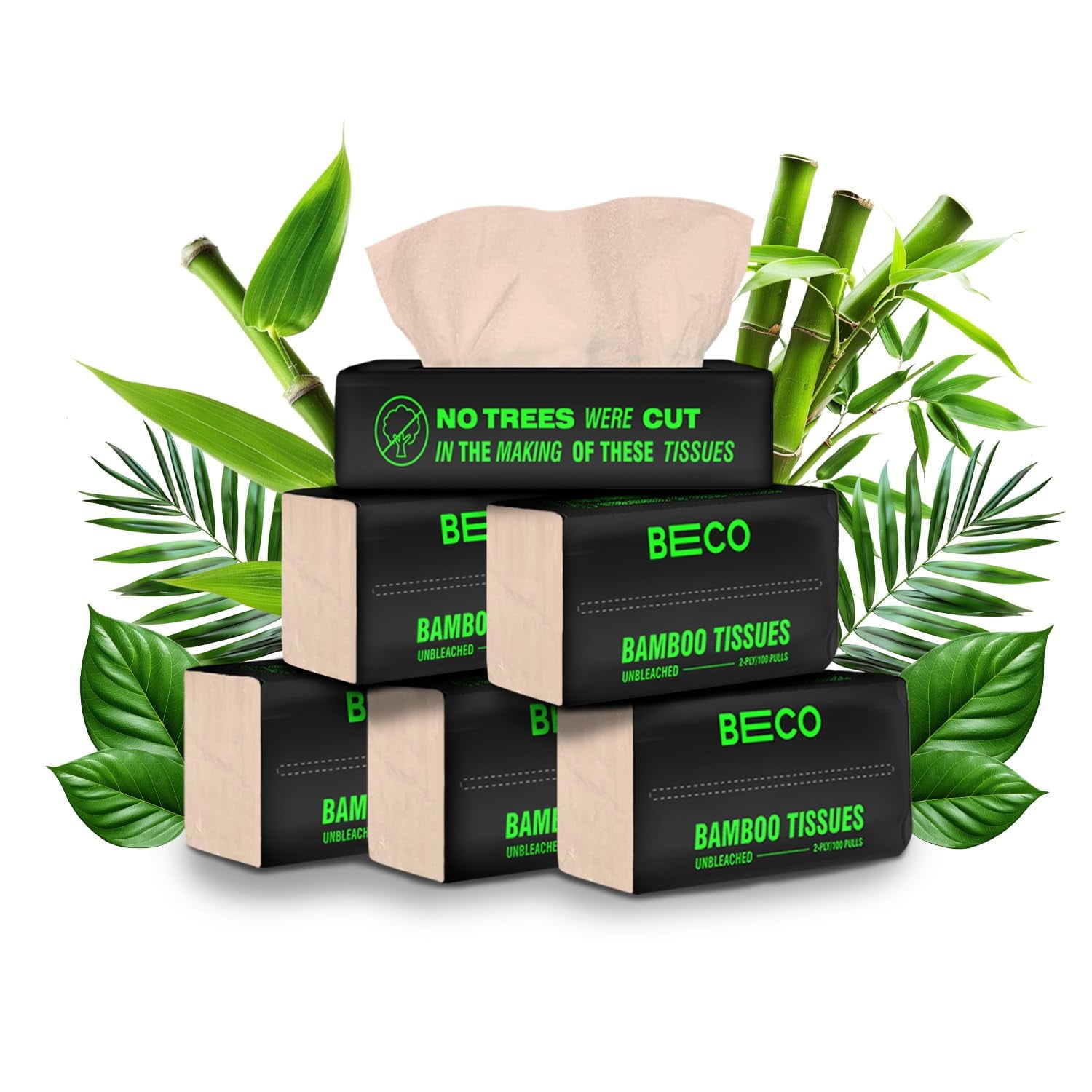 Beco Bamboo Soft Facial Tissue Papers- 100 Pulls (Pack Of 6), 600 Pulls - 2 Ply,100% Natur