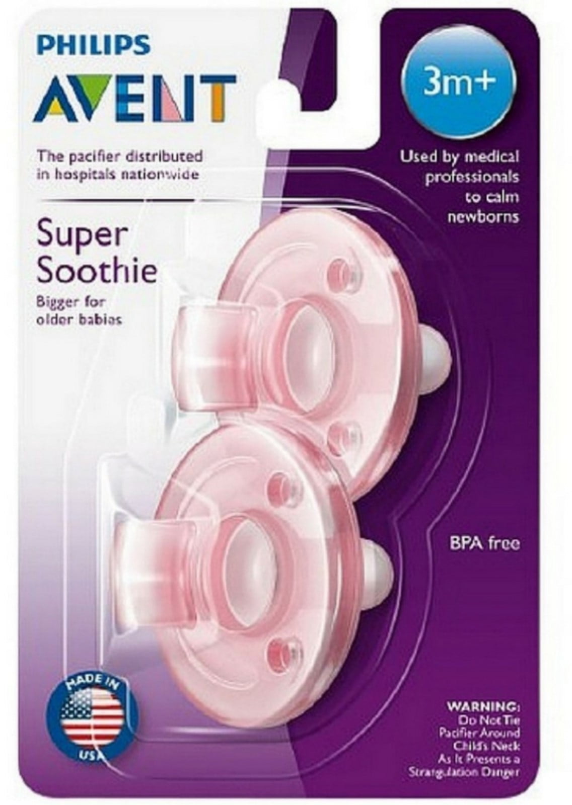 Philips Avent BPA Free Super Soothie Pacifier, 3 Months+ [colors vary] 2 ea (Pack of 2)