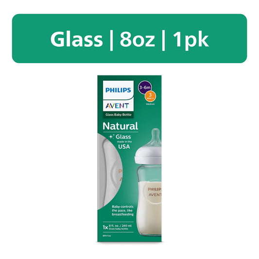 Philips Avent Natural Glass Baby Bottle with Natural Response Nipple (Medium Flow, Flow 3)