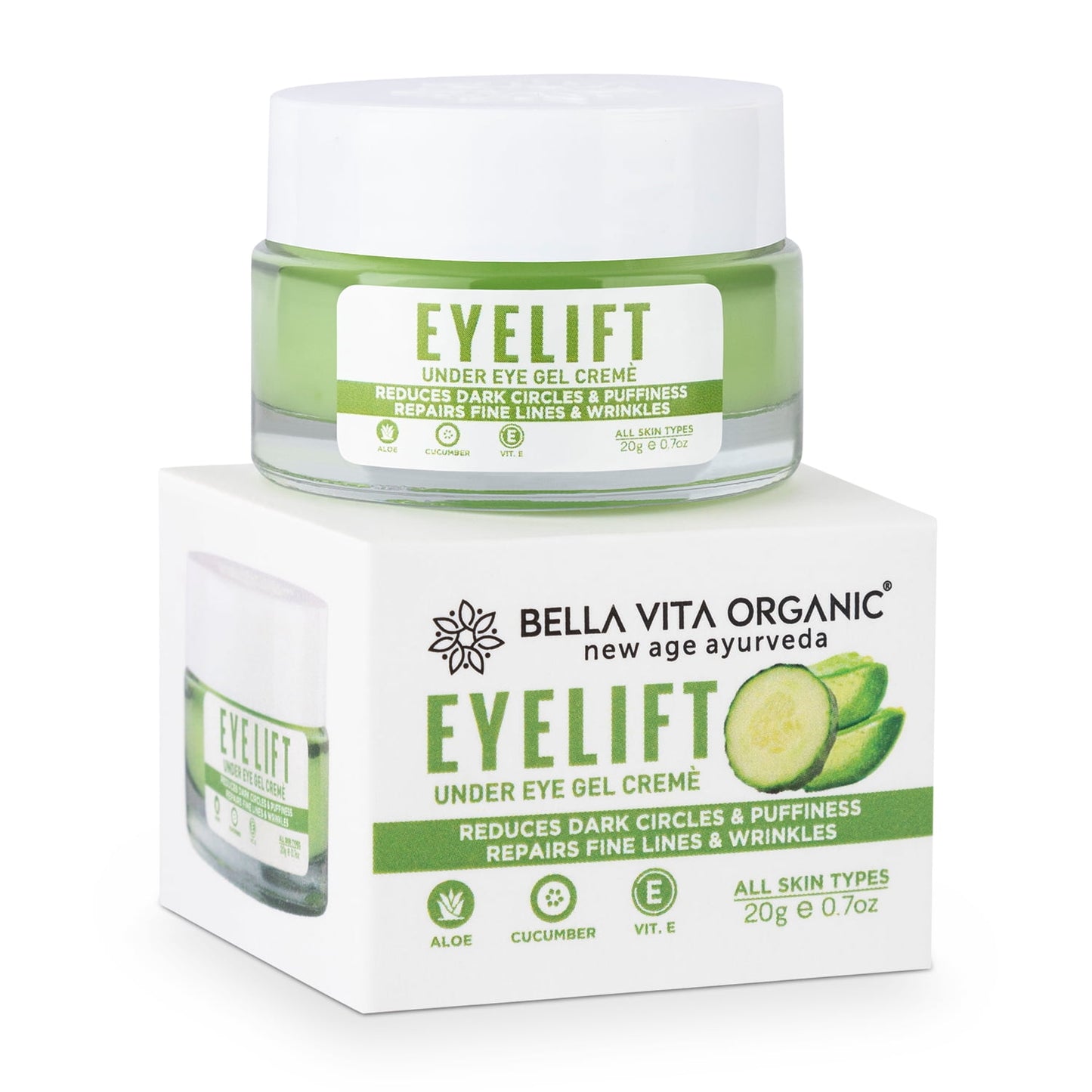 Bella Vita Organic EyeLift Under Eye Cream Gel for Dark Circles, Puffy Eyes, Wrinkles Remo
