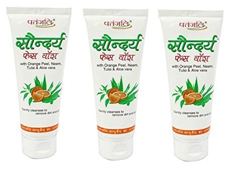 Patanjali Saundarya FaceWash, 60g (Pack of 3) Orange Peel Extracts Neem Tulsi Aloe Vera Go