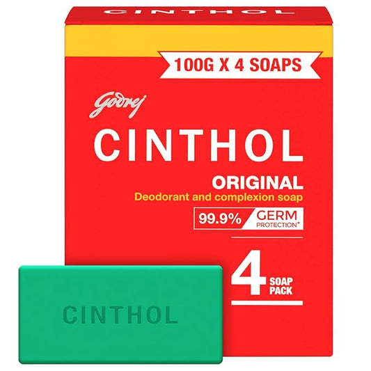 Cinthol Original Soap, 100g (Pack of 4) | Germ Protection | Soaps For Bath | Grade 1 Soap