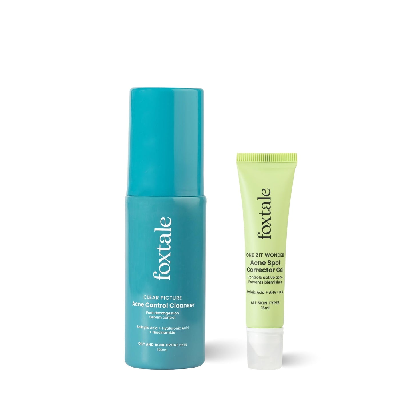 Foxtale Overnight Acne Reduction | Acne Control Cleanser 100 Ml + Acne Spot Corrector Gel