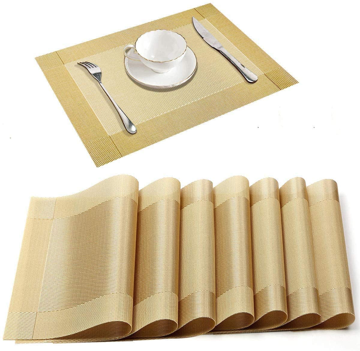 Bhaguji Pvc Polyester Placemats Set Of 8 Heat-Resistant Placemat For Dining Table Woven Vi