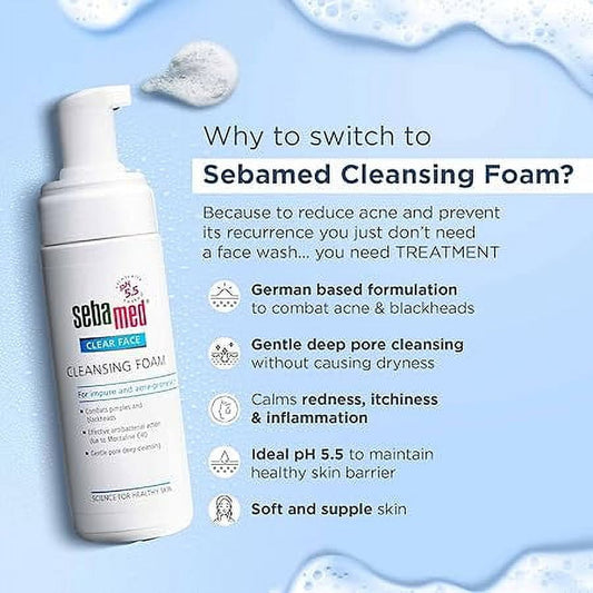 Sebamed Clear Face Cleansing Foam| pH 5.5 | Combats pimples with Montaline C40 | Deep pore