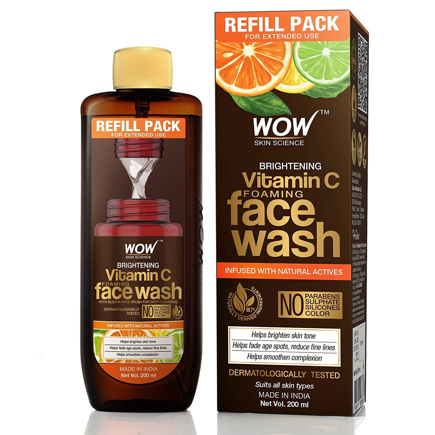 WOW Skin Science Brightening Vitamin C Foaming FaceWash Refill Pack, 200 ml