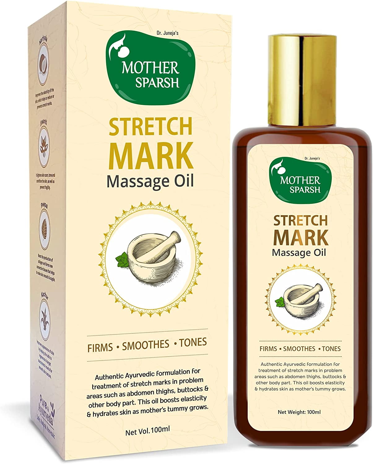 Mother Sparsh Stretch Mark Massage Oil, 14 Herbal Oils - Kachur, Jiwanti, Peepal and Nariy