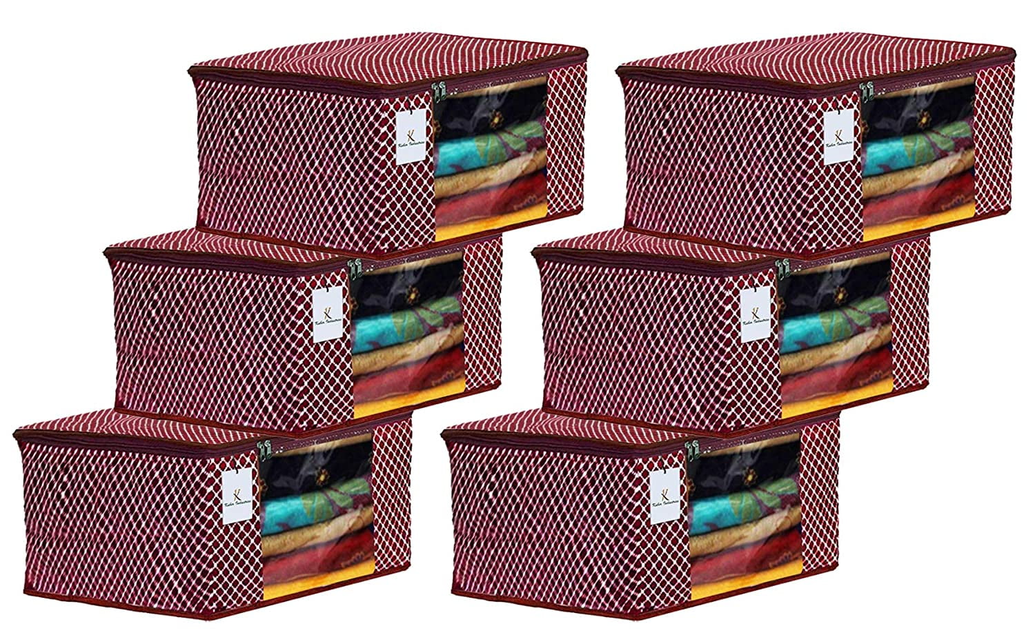 Kuber Industries Polka Dots 6 Pieces Cotton 3 Layered Quilted Saree Cover (Maroon)