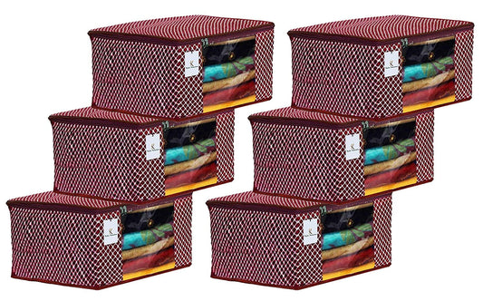 Kuber Industries Polka Dots 6 Pieces Cotton 3 Layered Quilted Saree Cover (Maroon)