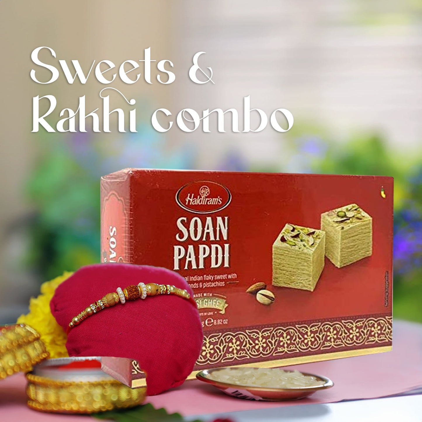HALDIRAM's Soan Papdi with Rakhi Combo A4 | Rakhi for Brother with Sweet - 250g