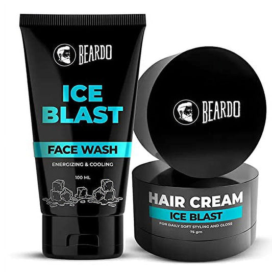 Beardo Cooling Combo Ice Blast Facewash (100ml) & Ice Blast Cooling Hair Cream (For Daily