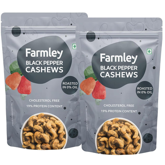 Natural Black Pepper Roasted Cashew Dry Nut Snacks By Farmley 160gm, 5.6 Ounce | Rich In P