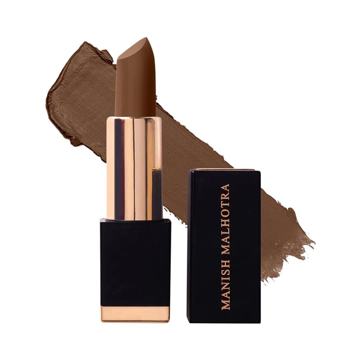 MyGlamm Manish Malhotra Hi-Shine Lipstick - Almond Creme - 4gm | Deep Brown Shade | Lightw