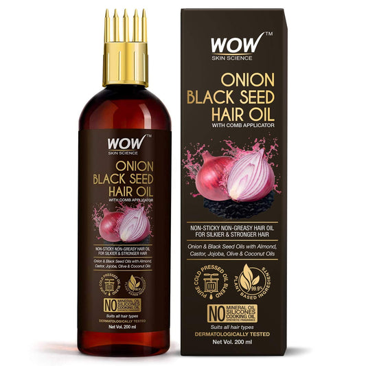 WOW Skin Science Onion Black Seed HairOil - WITH COMB APPLICATOR - Controls Hair Fall - NO