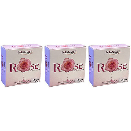 Pack Of 3 - Patanjali Rose Body Cleanser Soap Bar - 120 Gm (4.23 Oz)