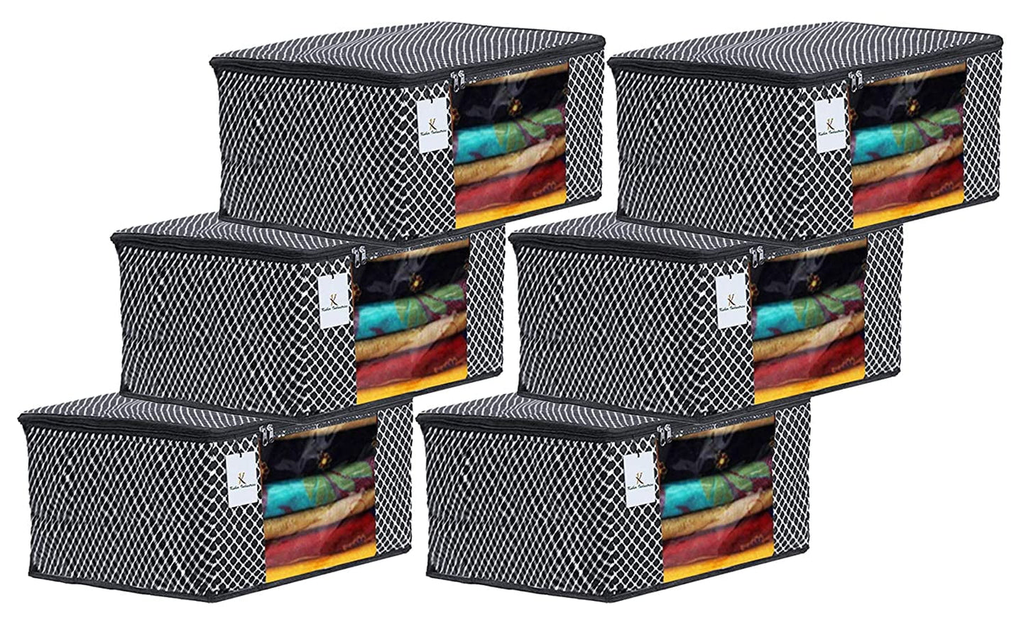 Kuber Industries Polka Dots 6 Pieces Cotton 3 Layered Quilted Saree Cover (Black)