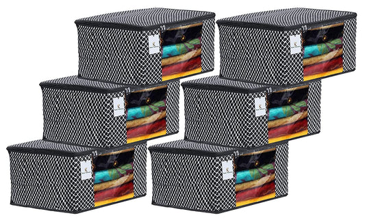 Kuber Industries Polka Dots 6 Pieces Cotton 3 Layered Quilted Saree Cover (Black)