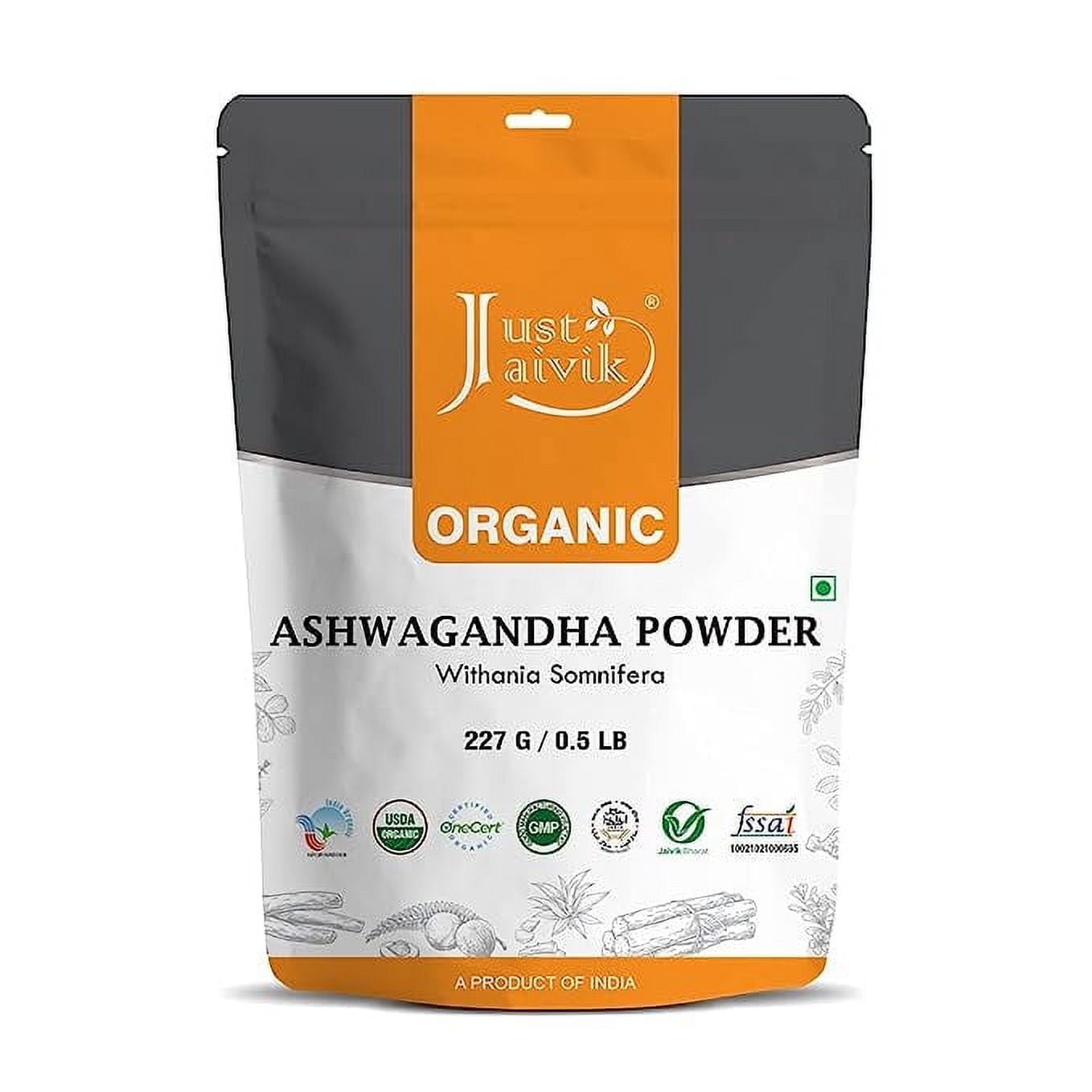 Just Jaivik Organic Ashwagandha Powder -Withania Somnifera USDA Certified Organic, 227g (0
