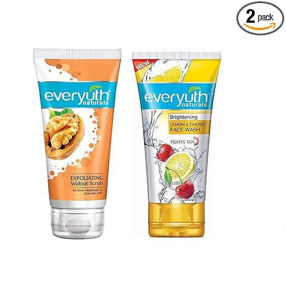 Everyuth Exfoliating Walnut Scrub, 50gm and Lemon & Cherry, Oil Clear FaceWash, 50gm, Comb