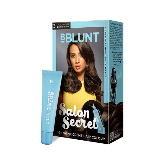 BBLUNT Salon Secret High Shine Creme Hair Colour Chocolate Dark Brown 3, No Ammonia