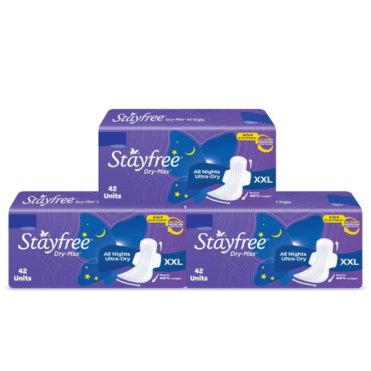 Stayfree Dry Max All Night Xl Dry Cover Sanitary Pads For Women Combo Offer, 3 X 42S (126