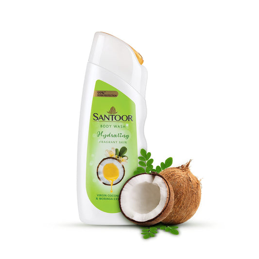 Santoor Hydrating Skin BodyWash, Enriched With Virgin Coconut Oil & Moringa Extracts, Soap
