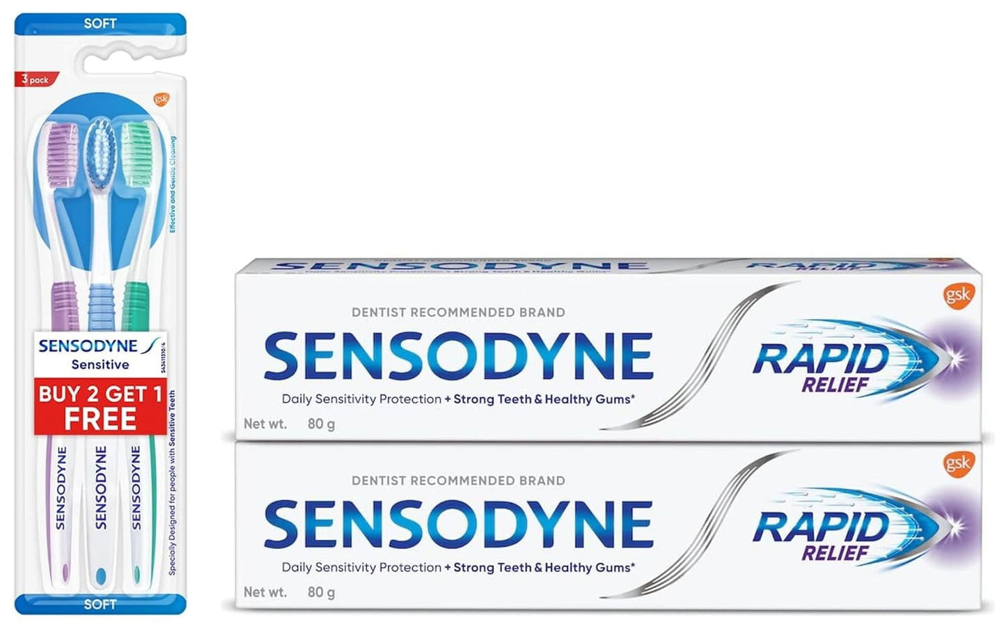 Sensodyne Toothpaste Rapid Relief Combo pack, 160 gm multi-pack (80 gm x 2) & Sensodyne To