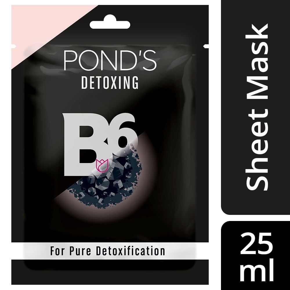 Ponds Vitamin Duo Sheet Mask Detoxing Sheet Mask With Vitamin B6 100% Bamboo Charcoal(25ml