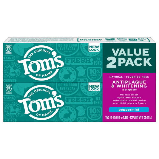 Tom's of Maine Fluoride-Free Antiplaque & Whitening Natural Toothpaste, Peppermint, 5.5 oz